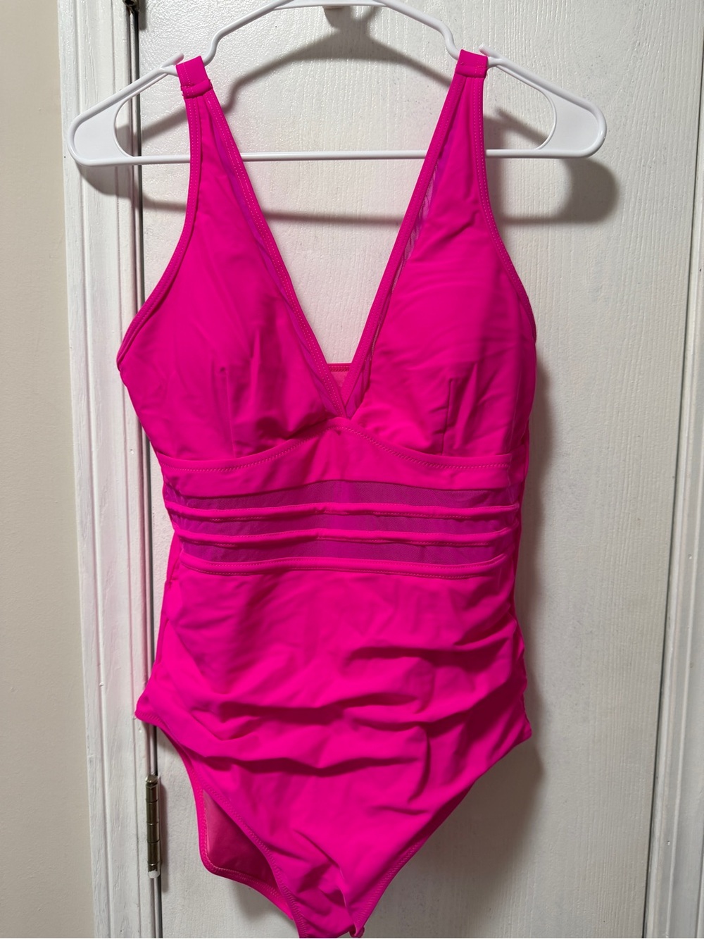 Hot Pink V-Neck One-Piece Swimsuit